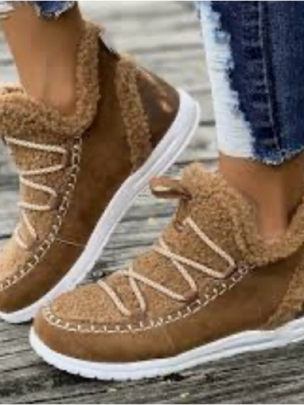 Women's Cozy Faux-Shearling Brown Ankle Booties